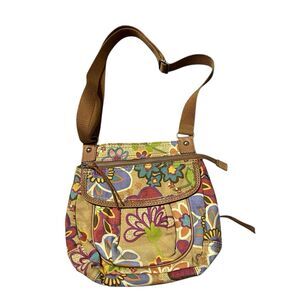 Vintage Fossil Crossbody Shoulder Messenger Canvas Bag Floral Boho Hippie Purse